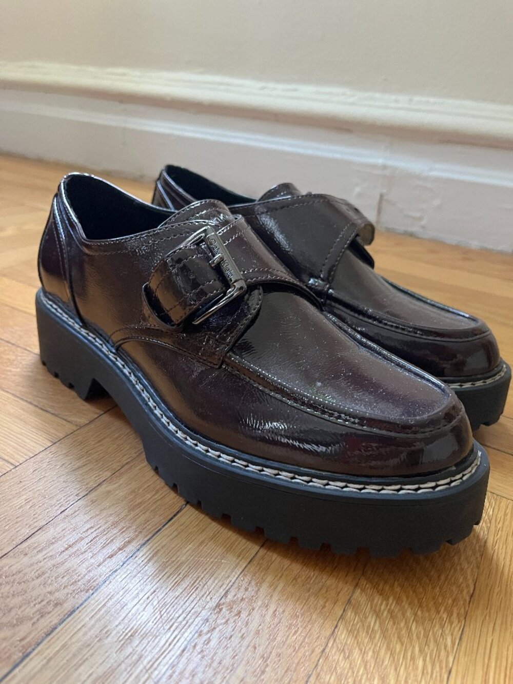 Dark Wine New Calvin Klein Women's Saundee Buckle Lug Sole Loafers